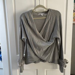 Derek Lam x Intermix Grey Sweater with Fur Cuffs